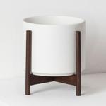 Magenta Triostar - White Mid-Century Ceramic + Dark Wood Stand