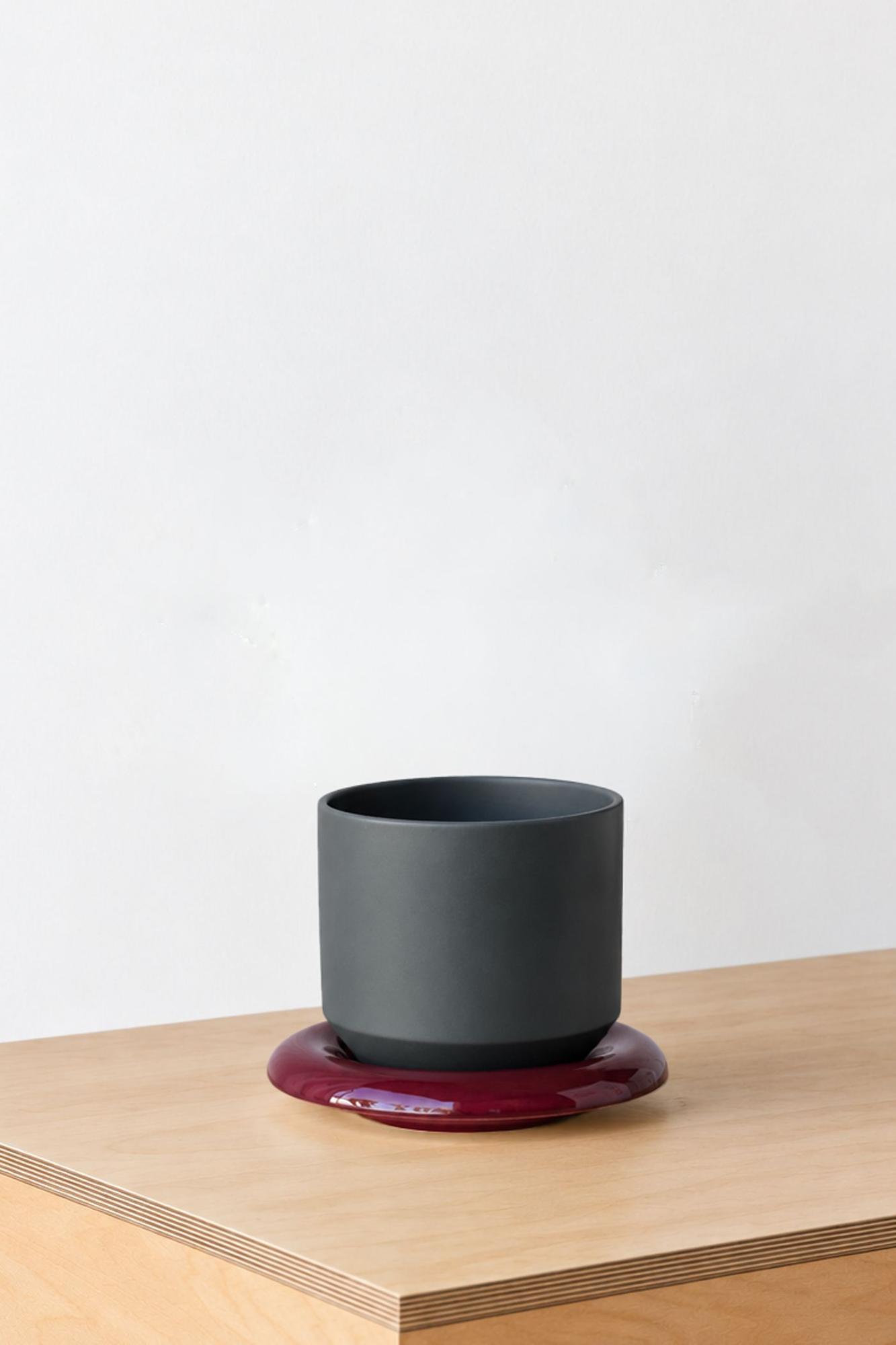The Lily Vessel - Black Lily Ceramic & Burgundy Saucer 