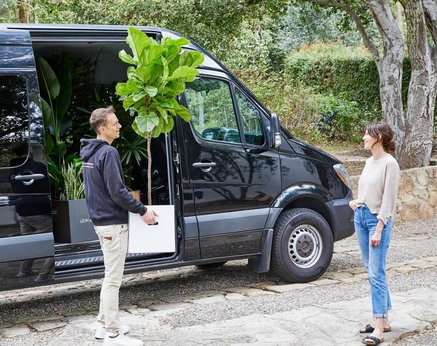 Nicolas delivering a plant to Renée