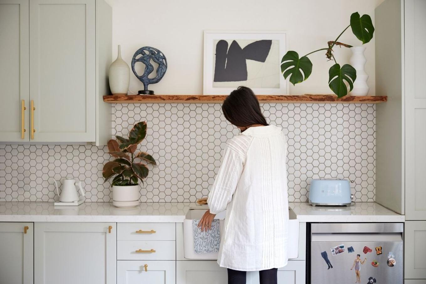 A bright modern kitchen decorated with living plants