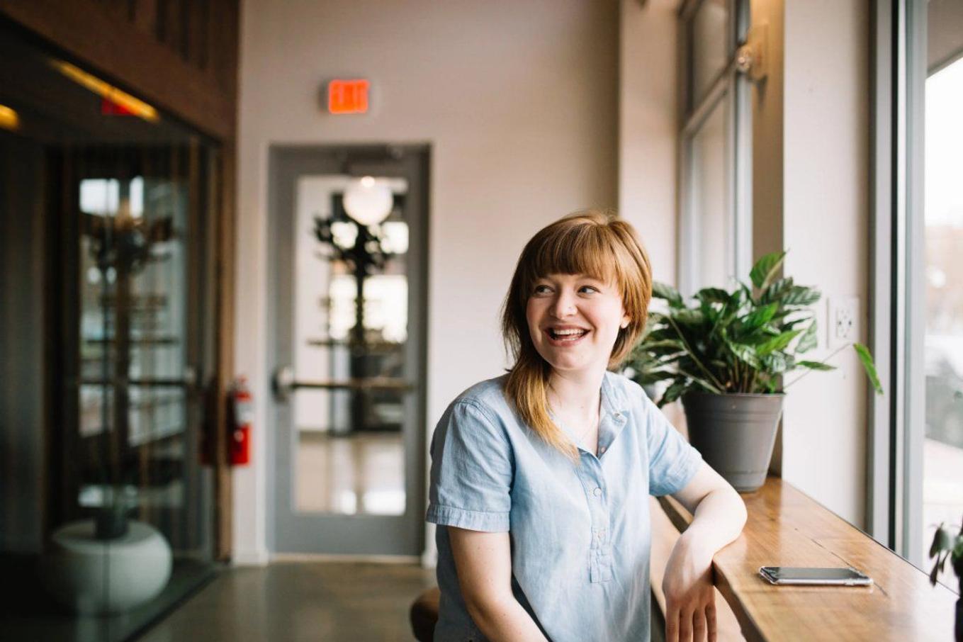Plants boosting morale in a bright workplace
